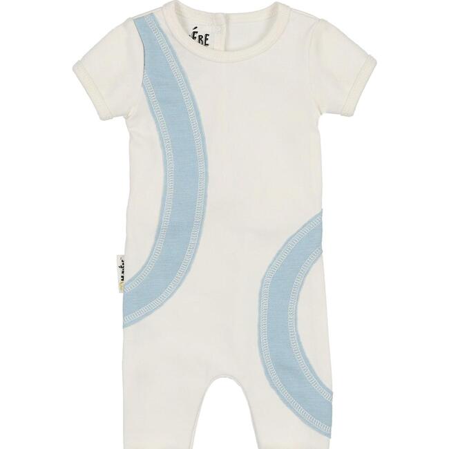 Arc Patch Romper, White & Light Blue