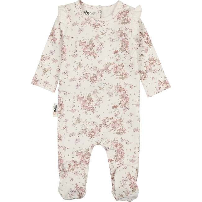 Baby Blooming Ruffle Shoulder Footie, White