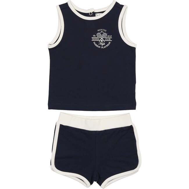 Baby Tennis Club Unisex Sleeveless Tee & Short Set, Navy