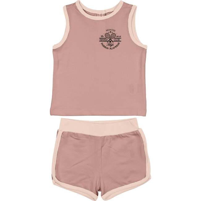 Baby Tennis Club Unisex Sleeveless Tee & Short Set, Mauve - Mixed Apparel Set - 1