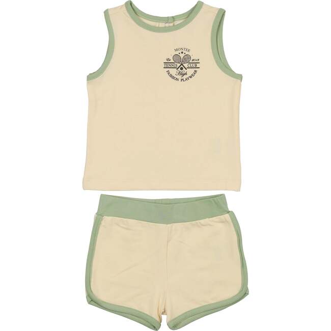 Baby Tennis Club Unisex Sleeveless Tee & Short Set, Cream - Mixed Apparel Set - 1