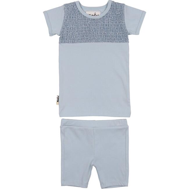 Boys Speckled Smocked Top & Short Set, Sky Blue