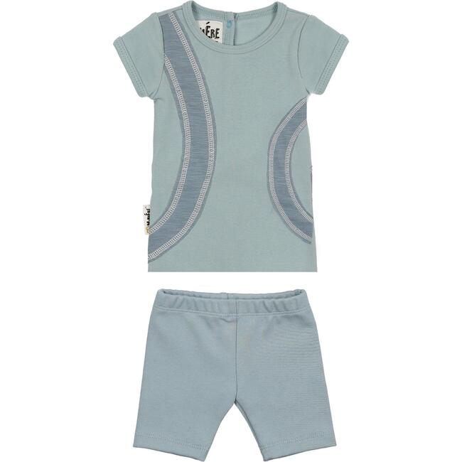 Arc Patch 2-Piece Top & Short Set, Blue & Blue
