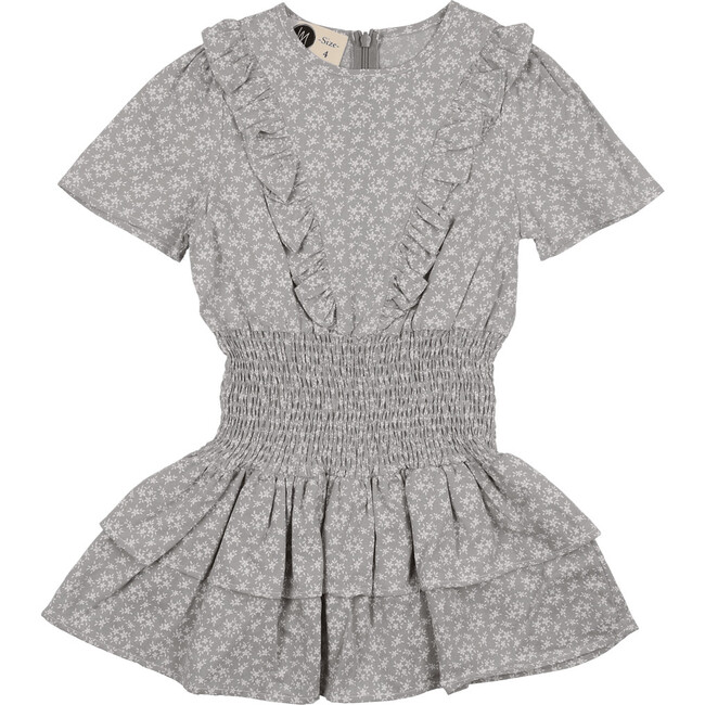 Textured Floral Short Sleeve  Dress, Slate