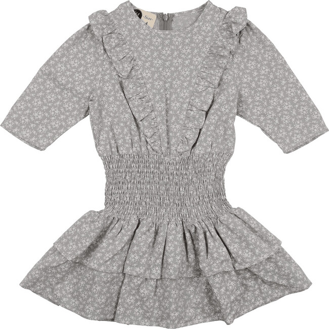 Textured Floral 3/4 Sleeve Peplum Dress, Slate
