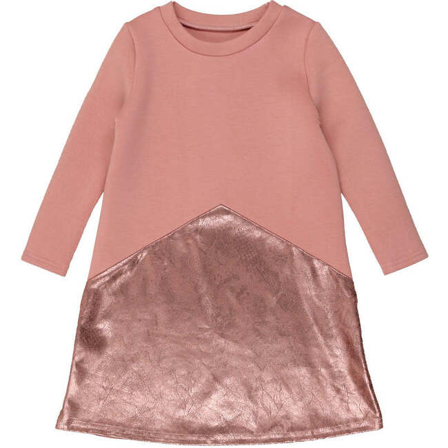 Scuba Long Sleeve Dress, Mauve And Metallic Pink