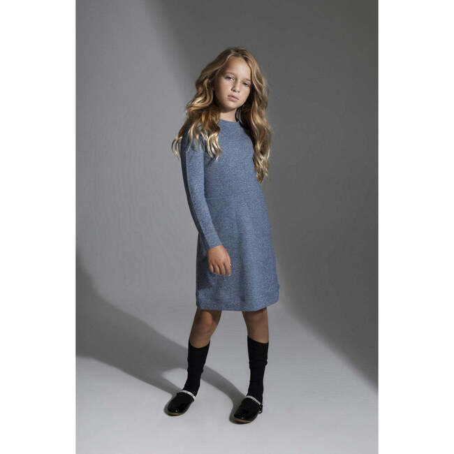 Sparkle French Terry Long Sleeve Dress, Blue - Dresses - 2