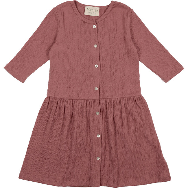 Cotton Gauze Long Sleeve Buttoned Dress, Rose