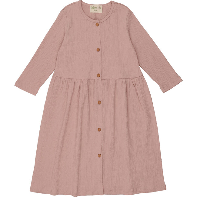 Cotton Gauze Long Sleeve Buttoned Dress, Blush
