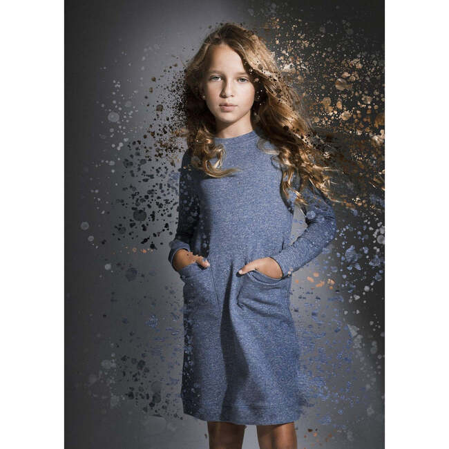 Sparkle French Terry Long Sleeve Dress, Blue - Dresses - 3
