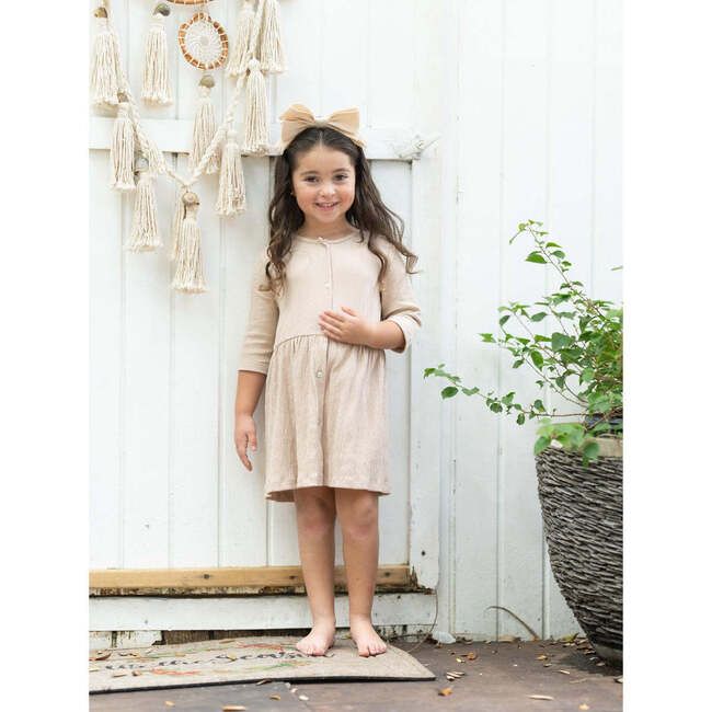 Cotton Gauze Long Sleeve Buttoned Dress, Sand