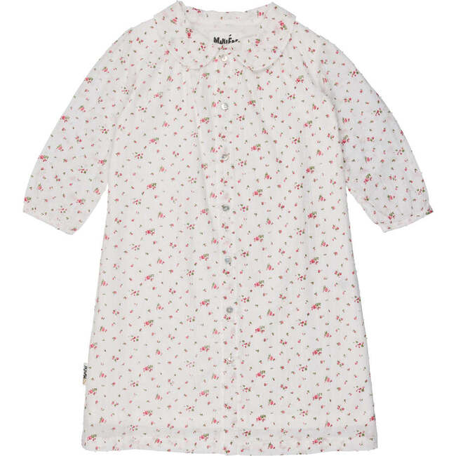 Clipdot Floral Peter Pan Collar 3/4 Sleeve Dress, White
