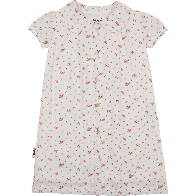 Clipdot Floral Peter Pan Collar Short Puff Sleeve Dress, White