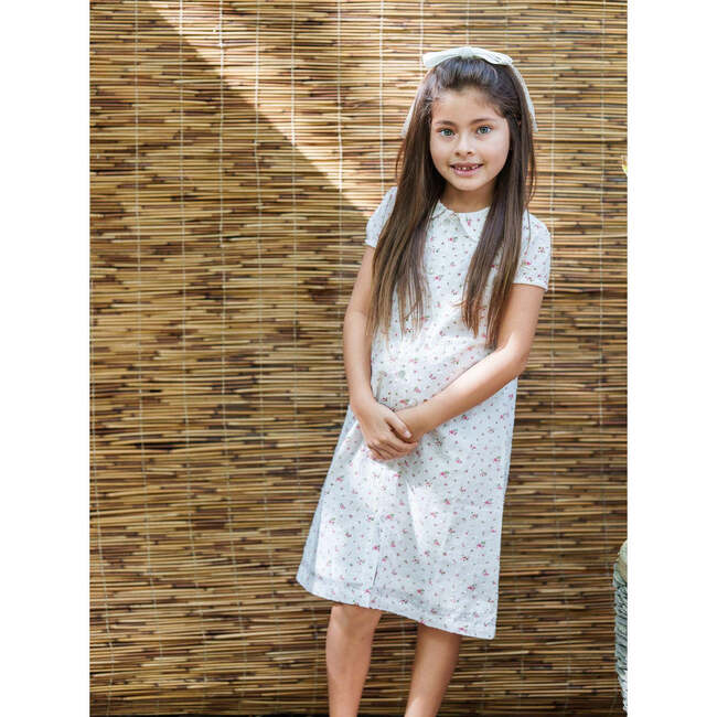 Clipdot Floral Peter Pan Collar Short Puff Sleeve Dress, White - Dresses - 2