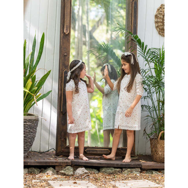 Clipdot Floral Peter Pan Collar 3/4 Sleeve Dress, White - Dresses - 3