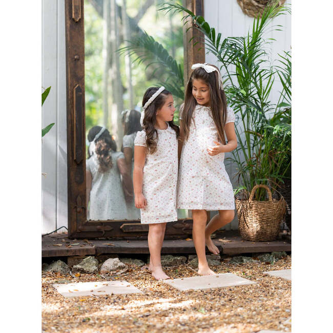 Clipdot Floral Peter Pan Collar Short Puff Sleeve Dress, White - Dresses - 3
