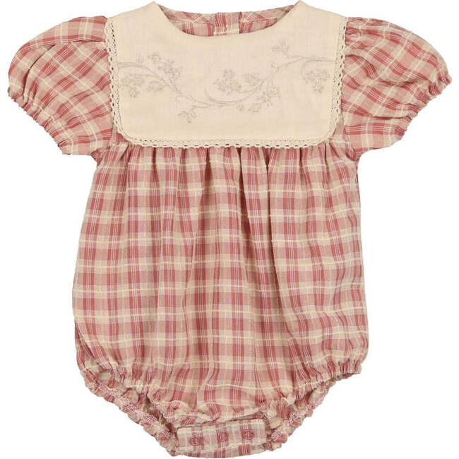 Textured Plaid Romper, Rose
