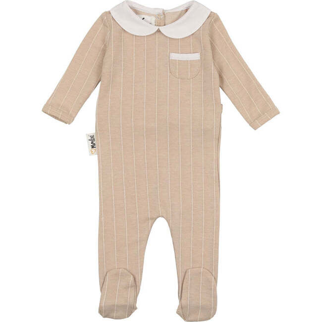Raised Stripe Footie, Beige
