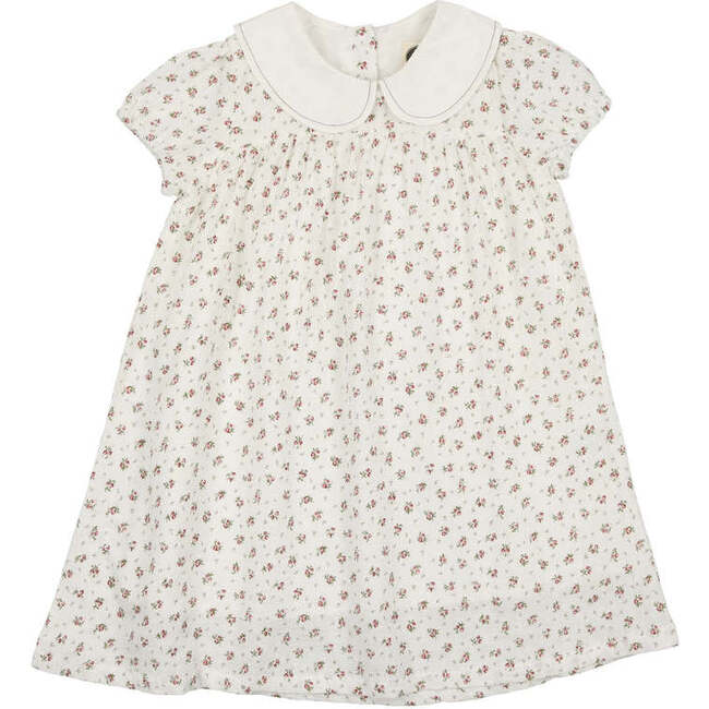 Rose Bud Print Peter Pan Collar Short Sleeve Dress, Red
