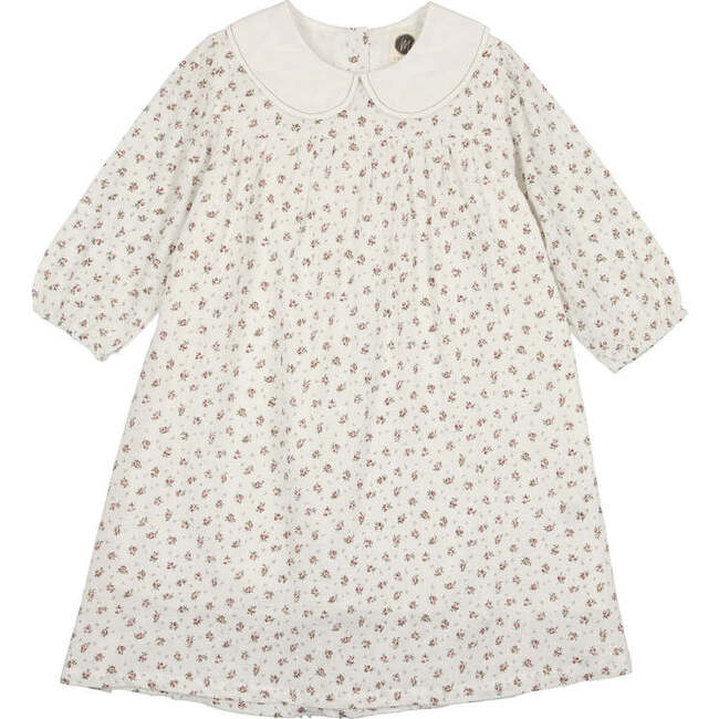 Rose Bud Print Peter Pan Collar Long Sleeve Dress, Red
