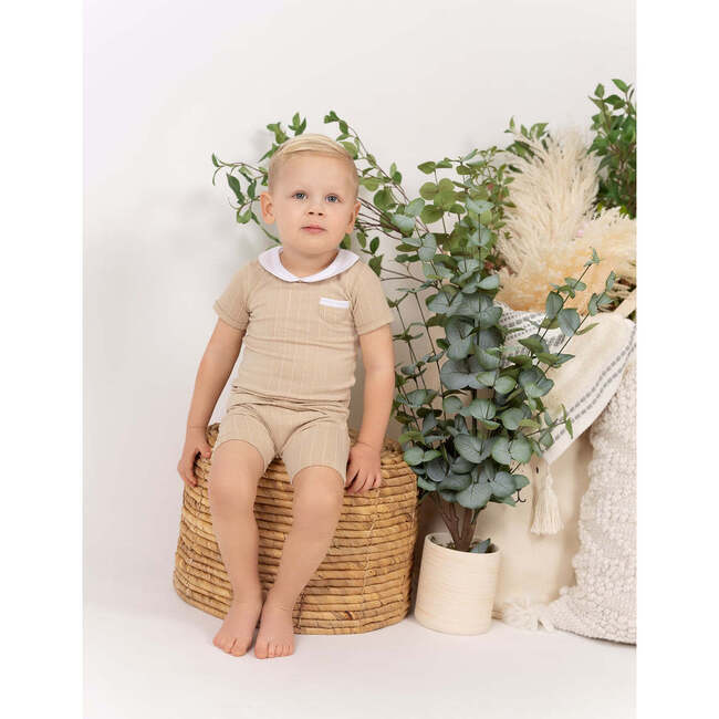 Raised Stripe Two-Piece Set, Beige