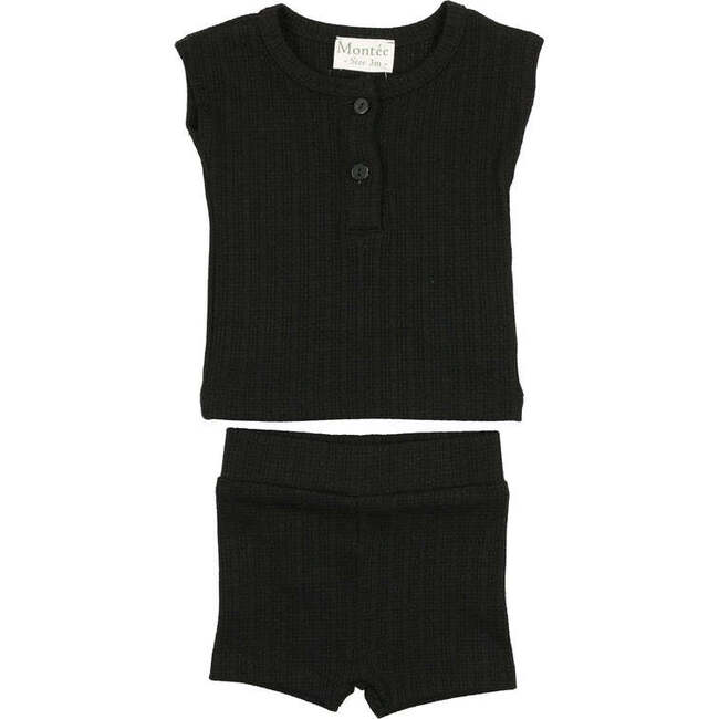 Ladder Stripe Short Set, Black