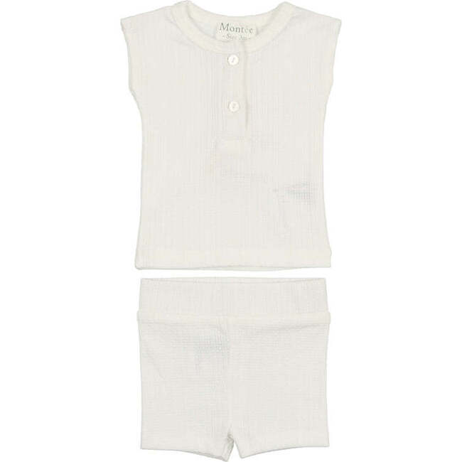 Ladder Stripe Short Set, White