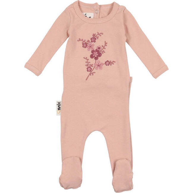 Floral Embroidered Footie, Mauve - Footie Pajamas - 1