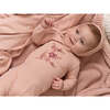Floral Embroidered Footie, Mauve - Footie Pajamas - 2 - thumbnail