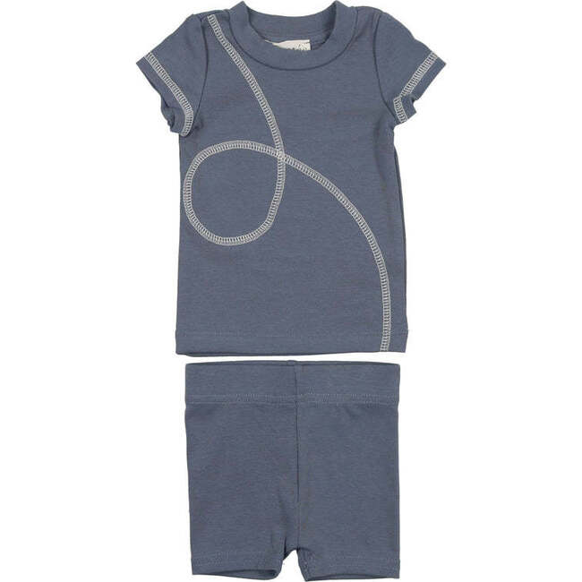 Spiral Stitch Short Set, Blue