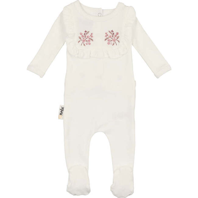 Embroidered Footie, White