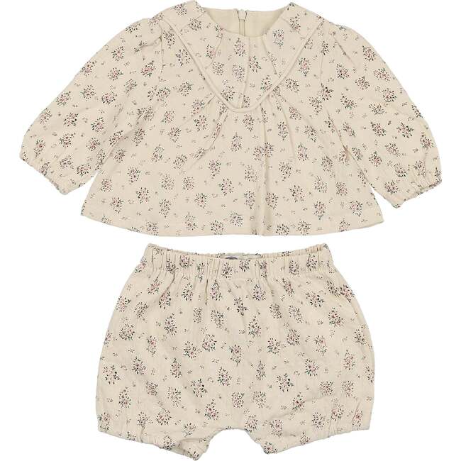 Winter Forest Long Puff Sleeve Top & Short 2-Piece Set, Ivory