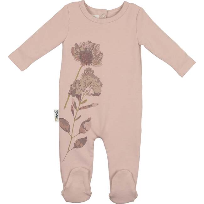 Watercolor Floral Round Neck Long Sleeve Footie, Mauve - Footie Pajamas - 1