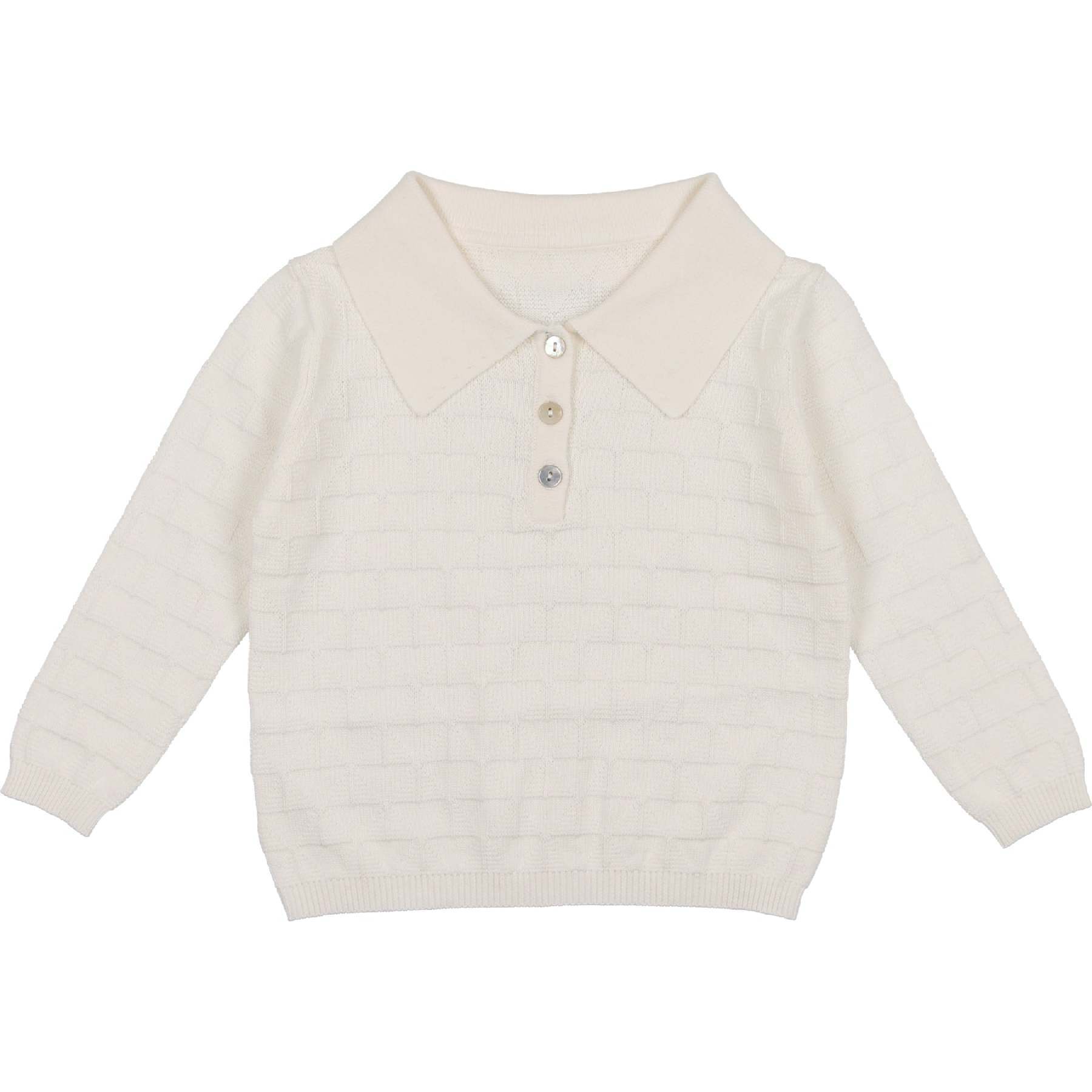 Textured Triangle Classic Collared Relaxed Fit Sweater, Ivory - Sweaters - 1