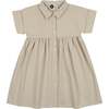 Textured Grid Rolled Cuff Short Sleeve Shirt Dress, Sand - Dresses - 1 - thumbnail
