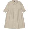 Textured Grid Rolled Cuff Short Sleeve Shirt Dress, Sand - Dresses - 2