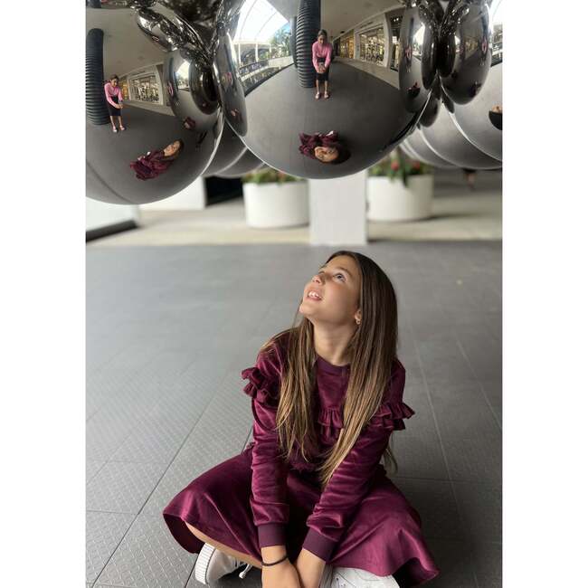 Velour Crew Neck Ruffle Chest Long Sleeve Sweatshirt, Cream