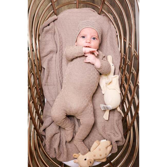 Tiny Tiles Knit Crew Neck Henley Long Sleeve Footie, Taupe