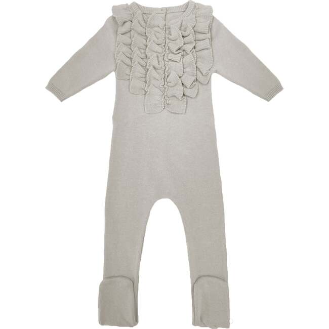 Ruffle Chest Long Sleeve Footie, Cream