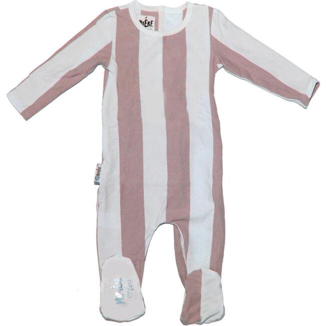 Striped Cotton Long Sleeve Footie, Mauve - Footie Pajamas - 1