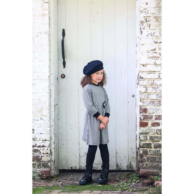 Soft Gingham Contrast Neck & Cuff Long Sleeve Dress, Black