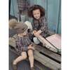 Sweet Plaid Long Puff Sleeve Top & Shorts Set, Brown - Mixed Apparel Set - 3