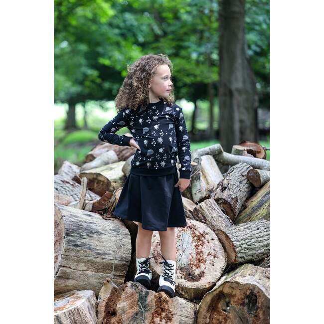 Super Bubble Ribbed Waist A-Line Short Skirt, Black