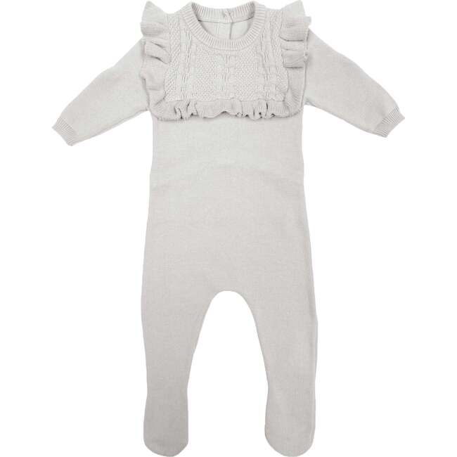 Ruffle Bib Long Sleeve Footie, Ivory - Footie Pajamas - 1