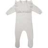 Ruffle Bib Long Sleeve Footie, Ivory - Footie Pajamas - 1 - thumbnail