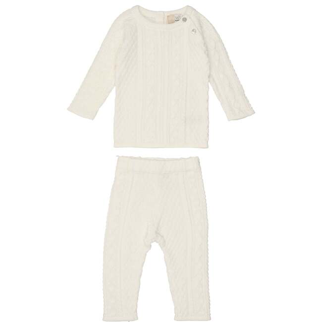 Multi Knit Shoulder Snap Long Sleeve Sweater & Pant 2-Piece Set, Ivory