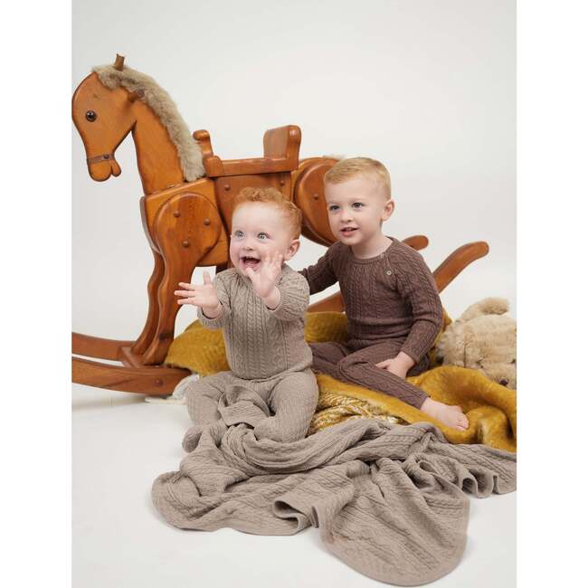 Multi Knit Shoulder Snap Long Sleeve Sweater & Pant 2-Piece Set, Taupe