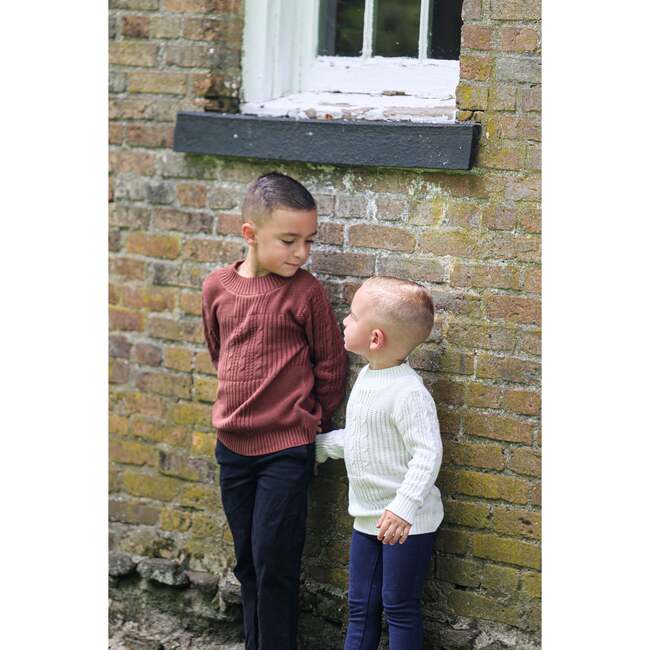 Split Style Knit Mao Collar Crew Fit Sweater, Rust