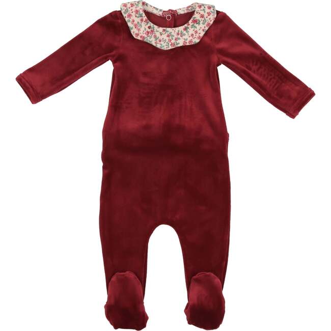 Girl's Velour Collar Long Sleeve Footie, Ruby