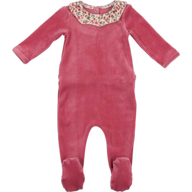 Girl's Velour Collar Long Sleeve Footie, Fuschia - Footie Pajamas - 1